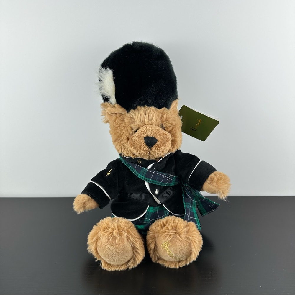 Harrods Black Piper Bear Teddy 14” NWT Green Plaid Skirt Jacket Hat Tartan